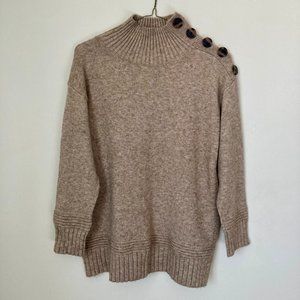Anthropologie Brown Turtleneck Sweater with Tortoise Buttons, XSP
